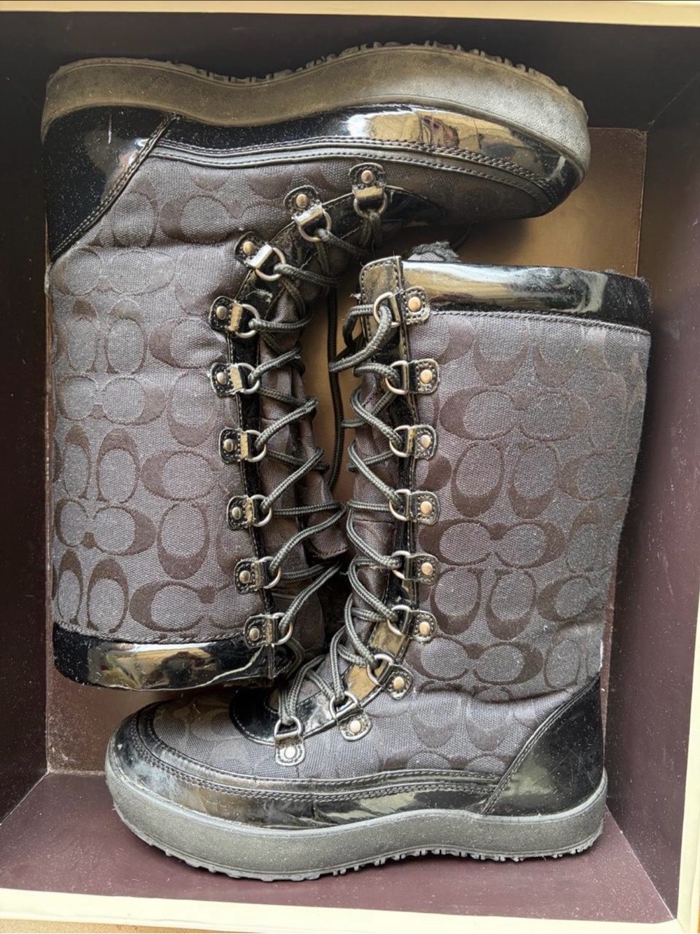 Coach Black Lace-Up Signature Winter Boots